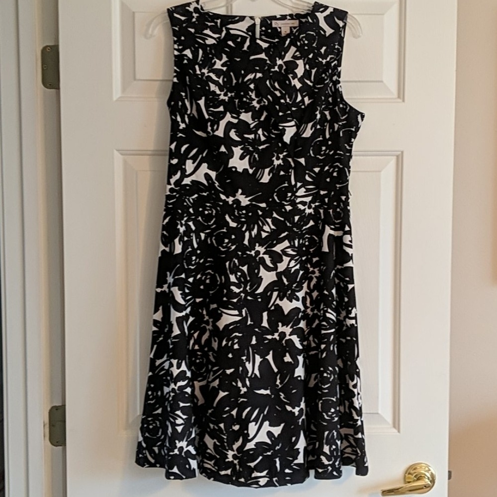 Sleeveless Black & White Floral Fit-and-Flare Dress